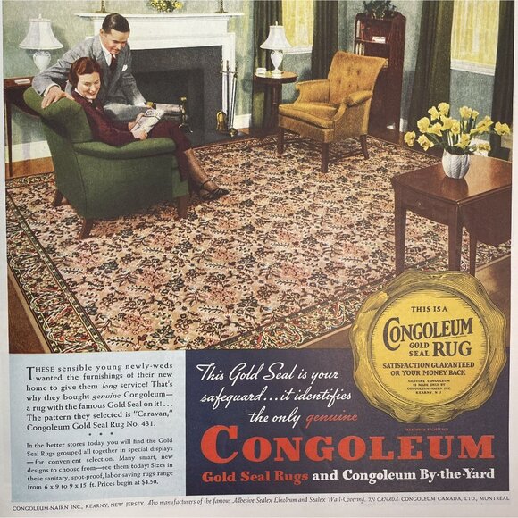 Congoleum Gold Seal Rugs Vintage Print Ad 1936 Kearny NJ u Original - Picture 2 of 6